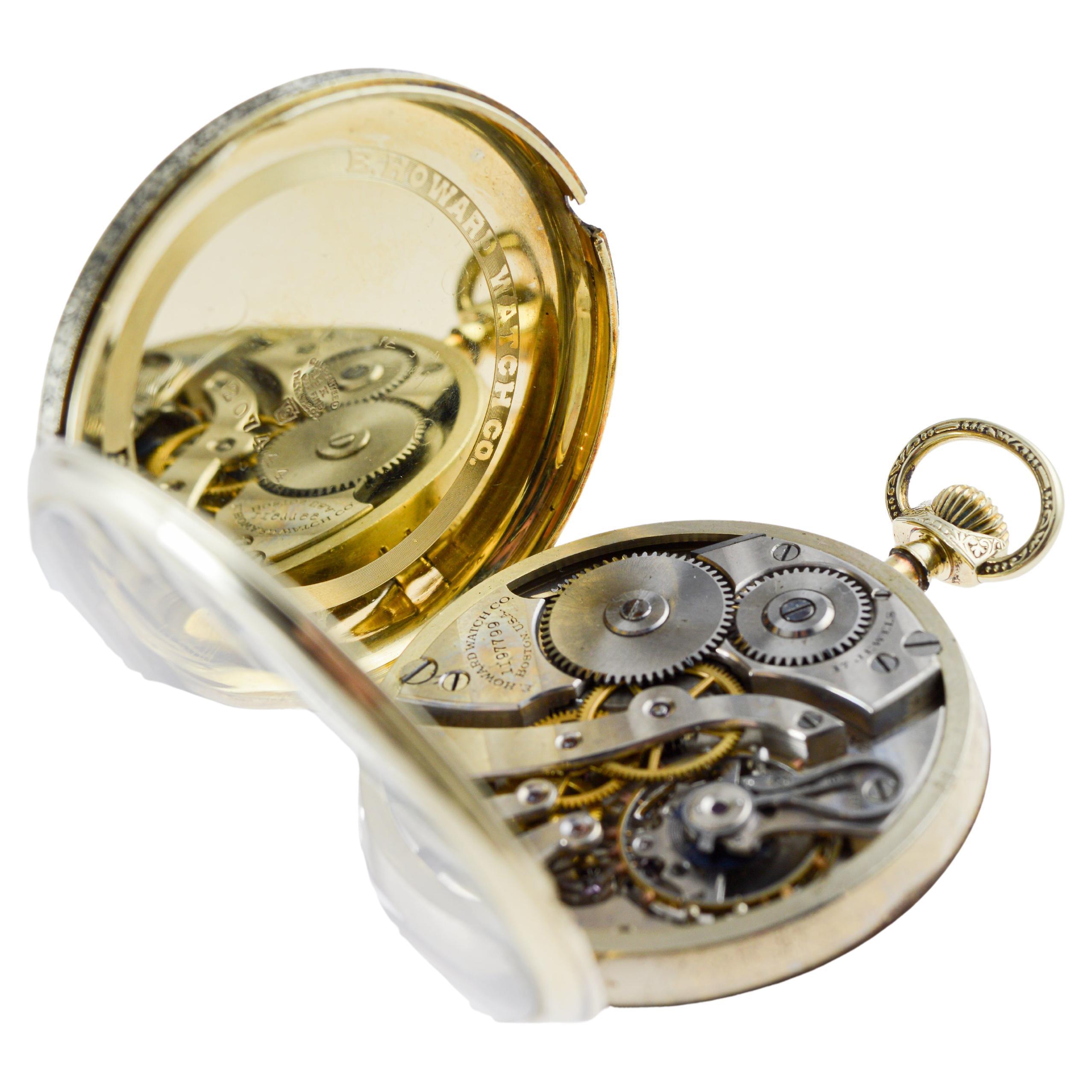 Howard 14Kt Solid Gold Open Faced Pocket Watch 1925 Flawless Enamel Dial en vente 8