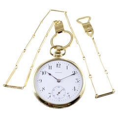 Howard 14Kt Massivgold Offene facettierte Taschenuhr 1925 makelloses Emaille-Zifferblatt