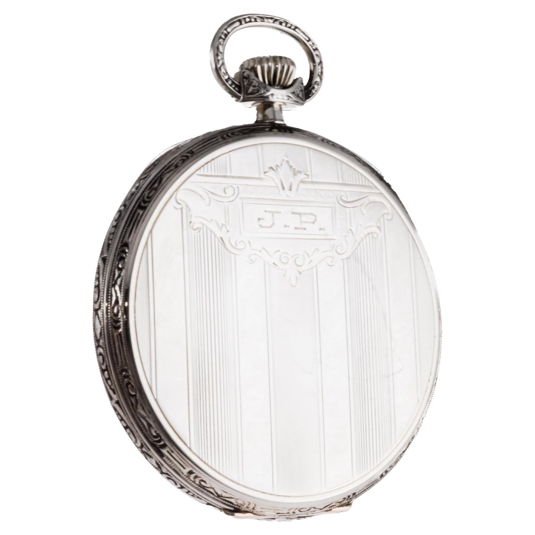 Howard 14Kt. Solid White Gold Art Deco Pocket Watch with Kiln Fired Enamel Dial For Sale 6