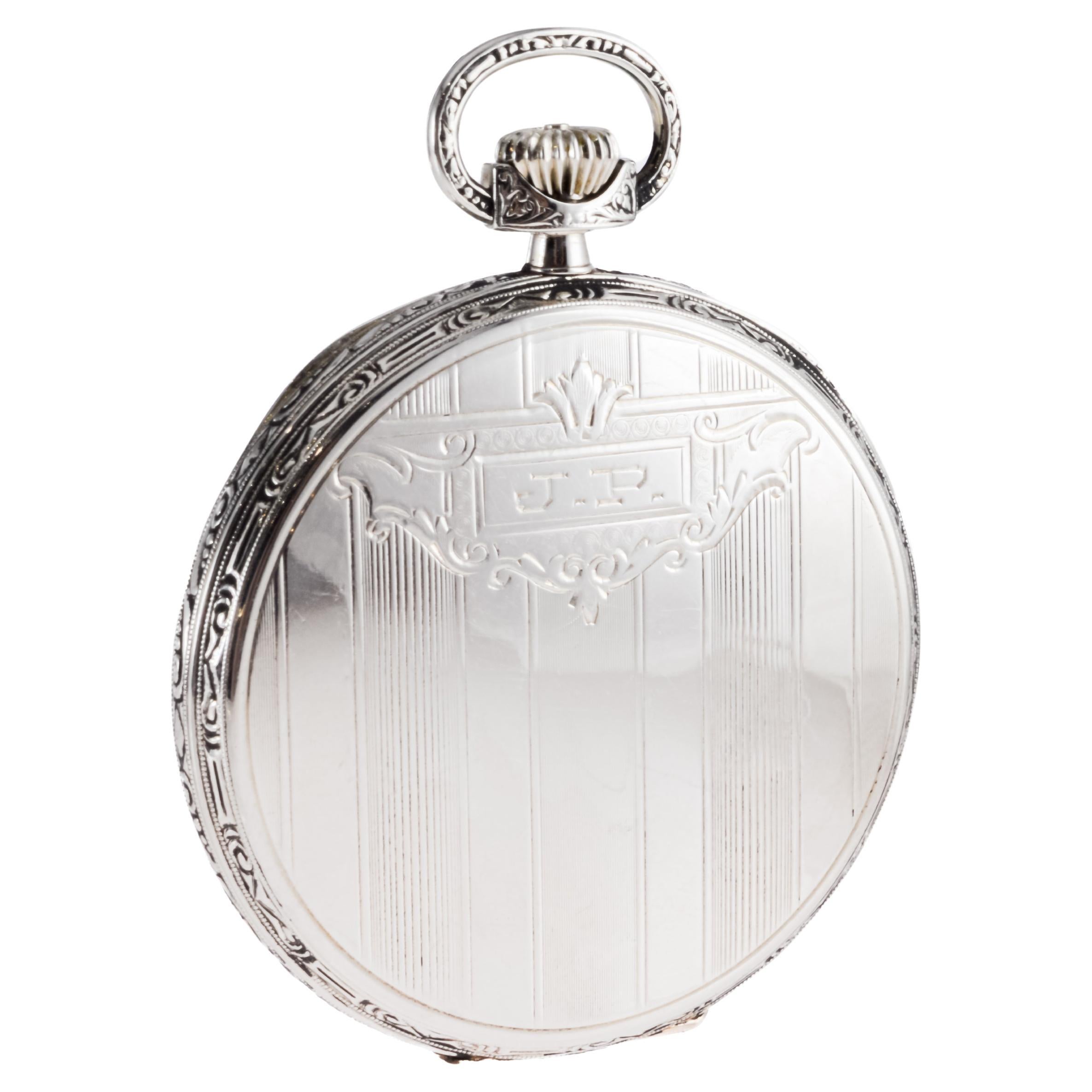 Howard 14Kt. Solid White Gold Art Deco Pocket Watch with Kiln Fired Enamel Dial For Sale 7