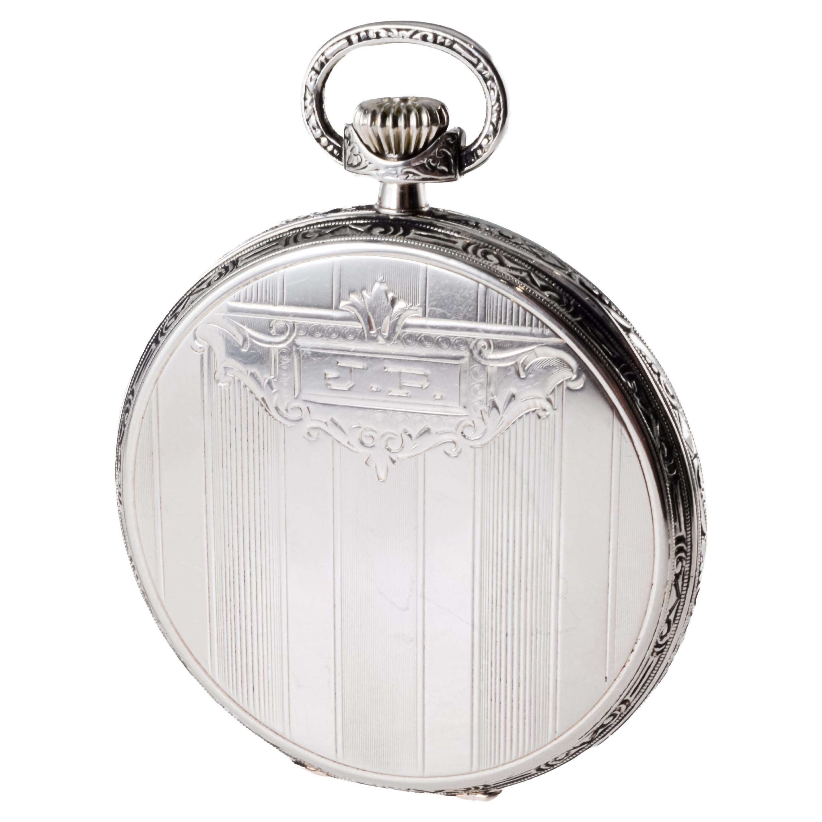 Howard 14Kt. Solid White Gold Art Deco Pocket Watch with Kiln Fired Enamel Dial For Sale 8