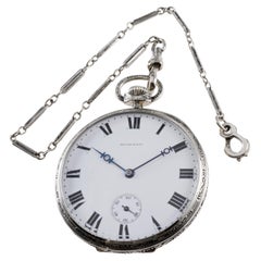 Howard 14Kt. Montre de poche Art déco en or blanc massif avec cadran en émail cuite au four