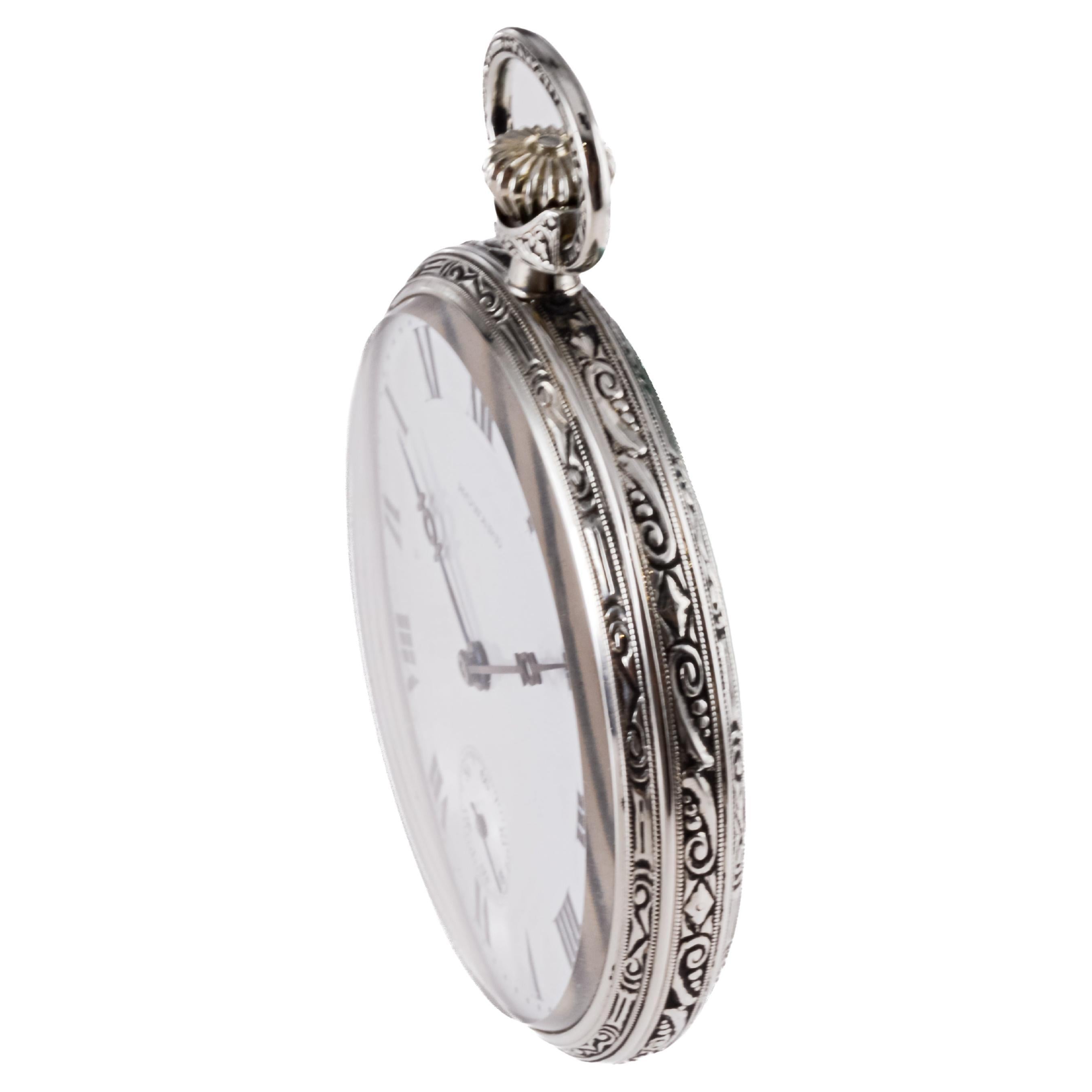 Howard 14Kt. Solid White Gold Art Deco Pocket Watch with Kiln Fired Enamel Dial For Sale 5