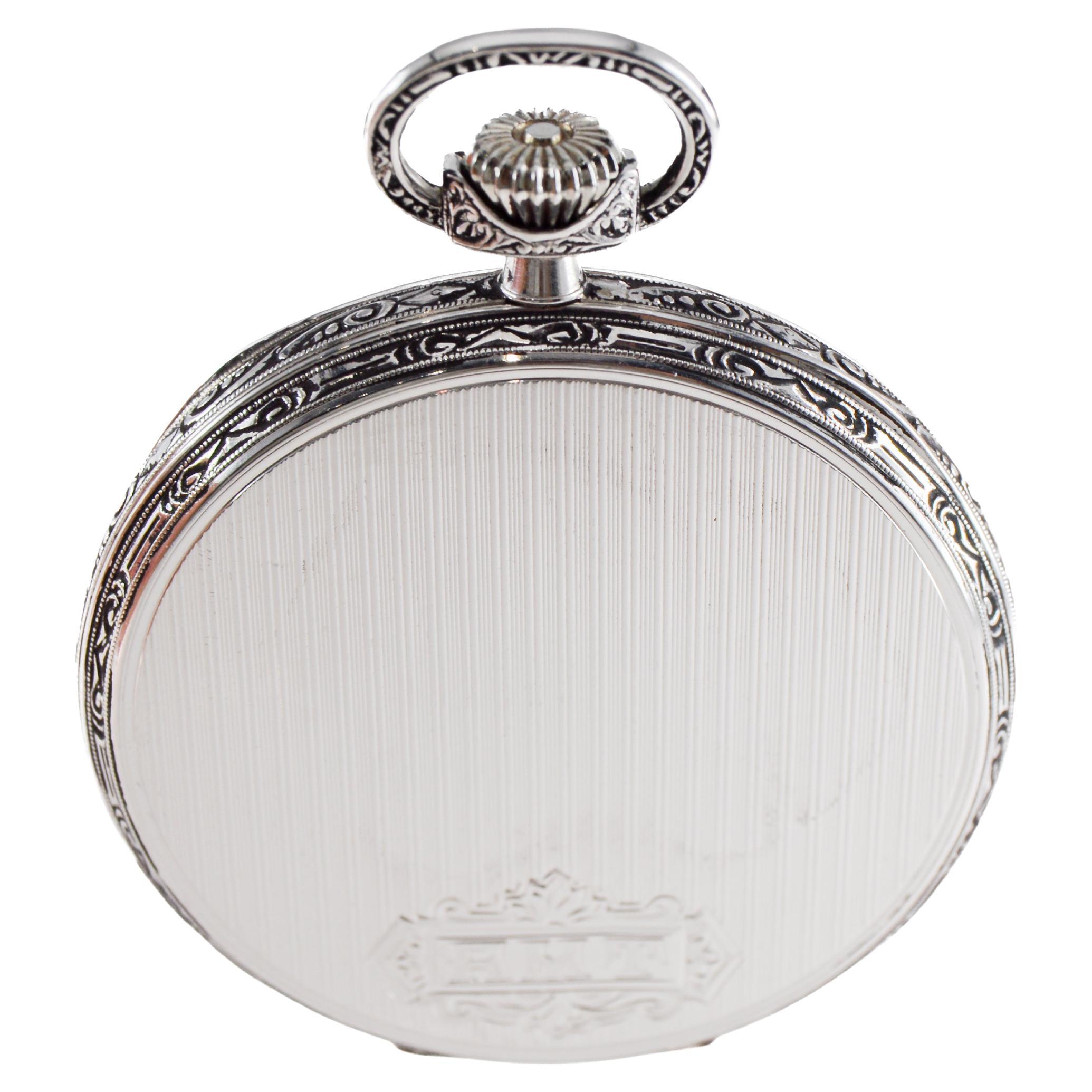 Howard 14Kt Solid White Gold Open Faced Pocket Watch circa 1925 with Enamel Dial For Sale 10