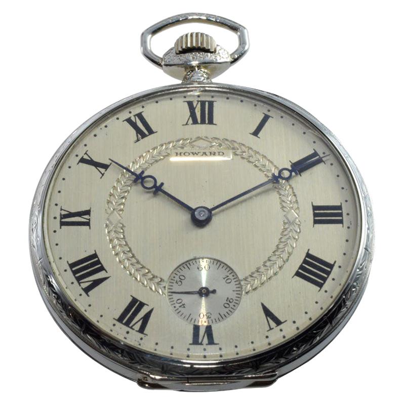 Howard 14Kt Whilte Gold Filled Art Deco Pocket Watch with Geneva Seal Standards