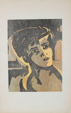 Mid Century Woodcut Portrait of a Boy