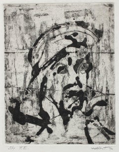 "T.E.", 3/7 Abstracted Monochromatic Portrait 1970 Woodcut