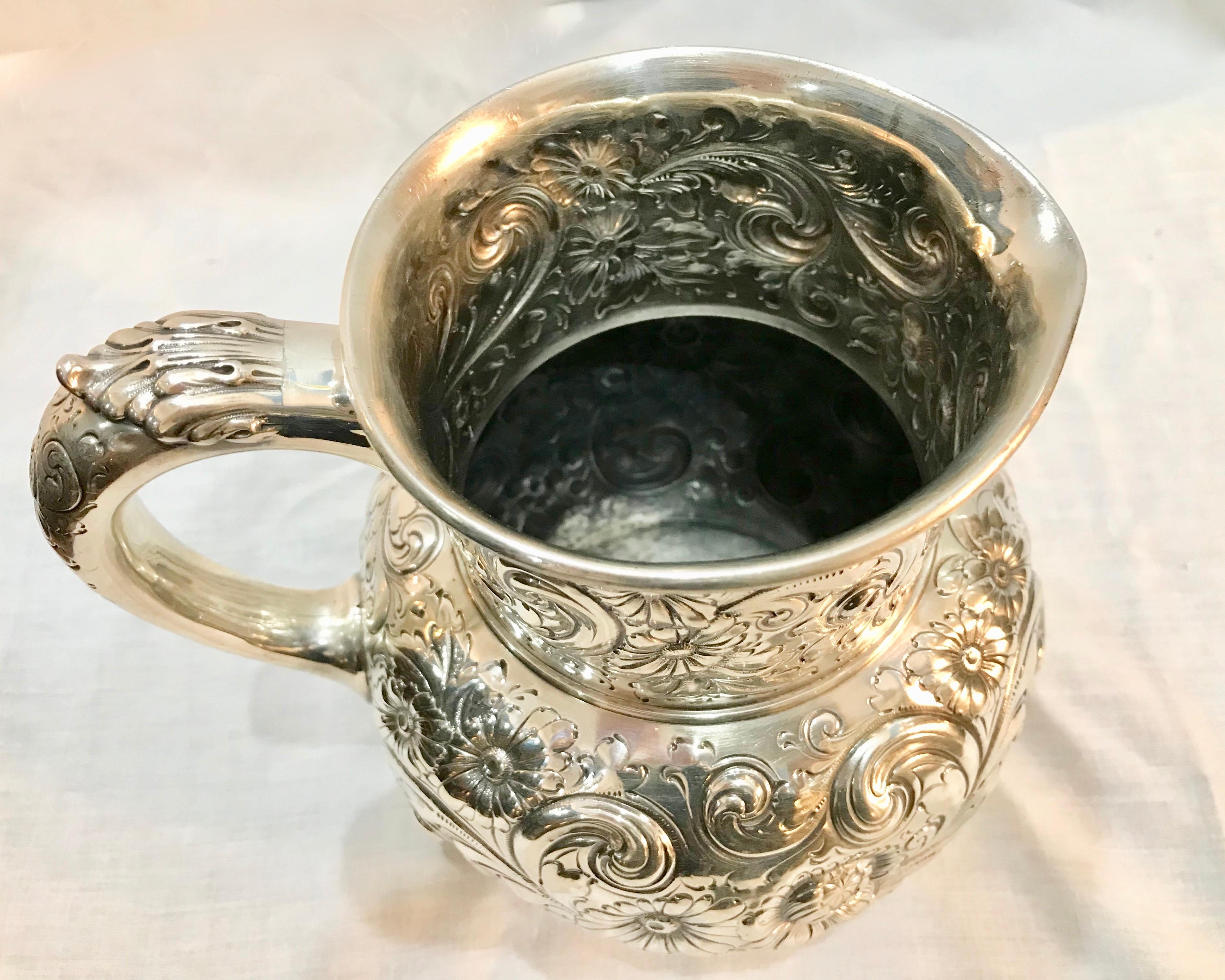 Howard and Co, New York, 1890s Sterling Silver Repousse Pitcher In Good Condition In West Palm Beach, FL