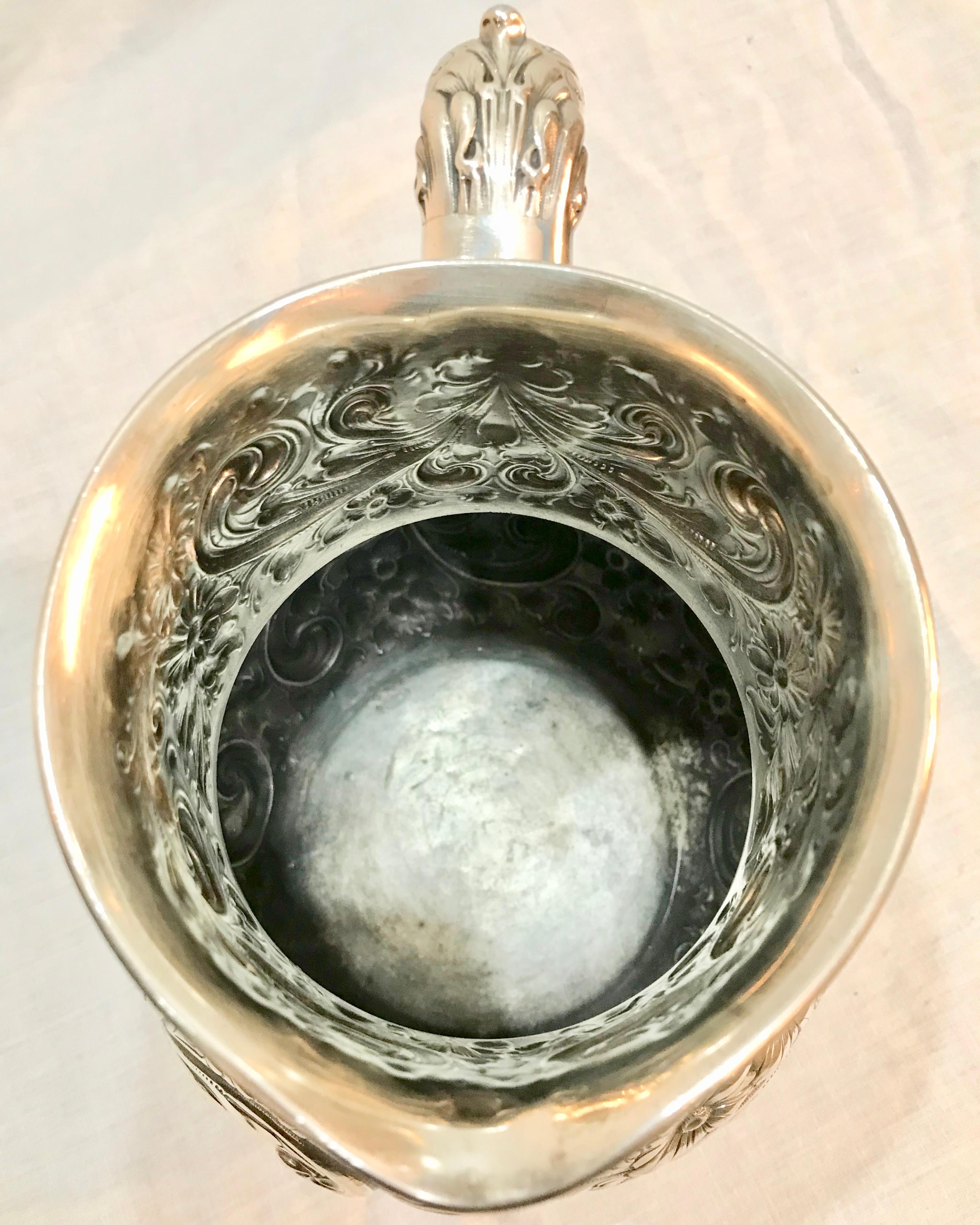 19th Century Howard and Co, New York, 1890s Sterling Silver Repousse Pitcher