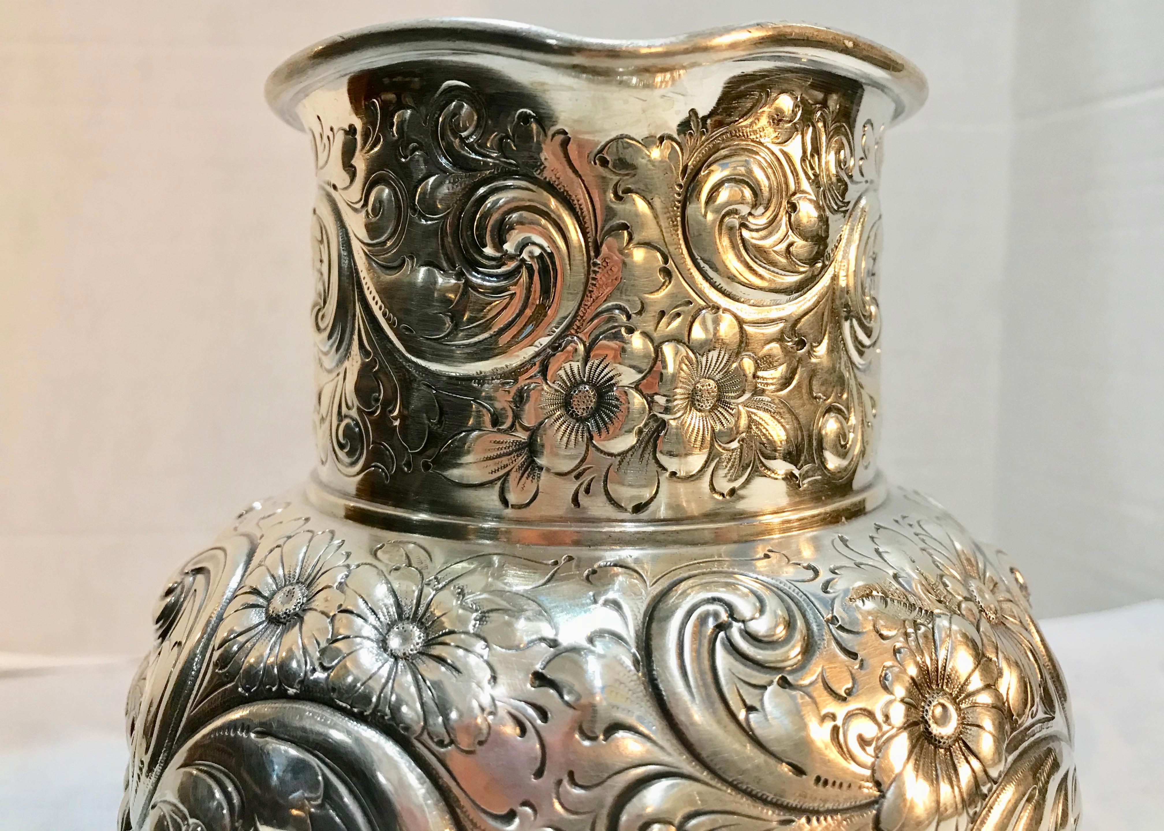 Howard and Co, New York, 1890s Sterling Silver Repousse Pitcher 2