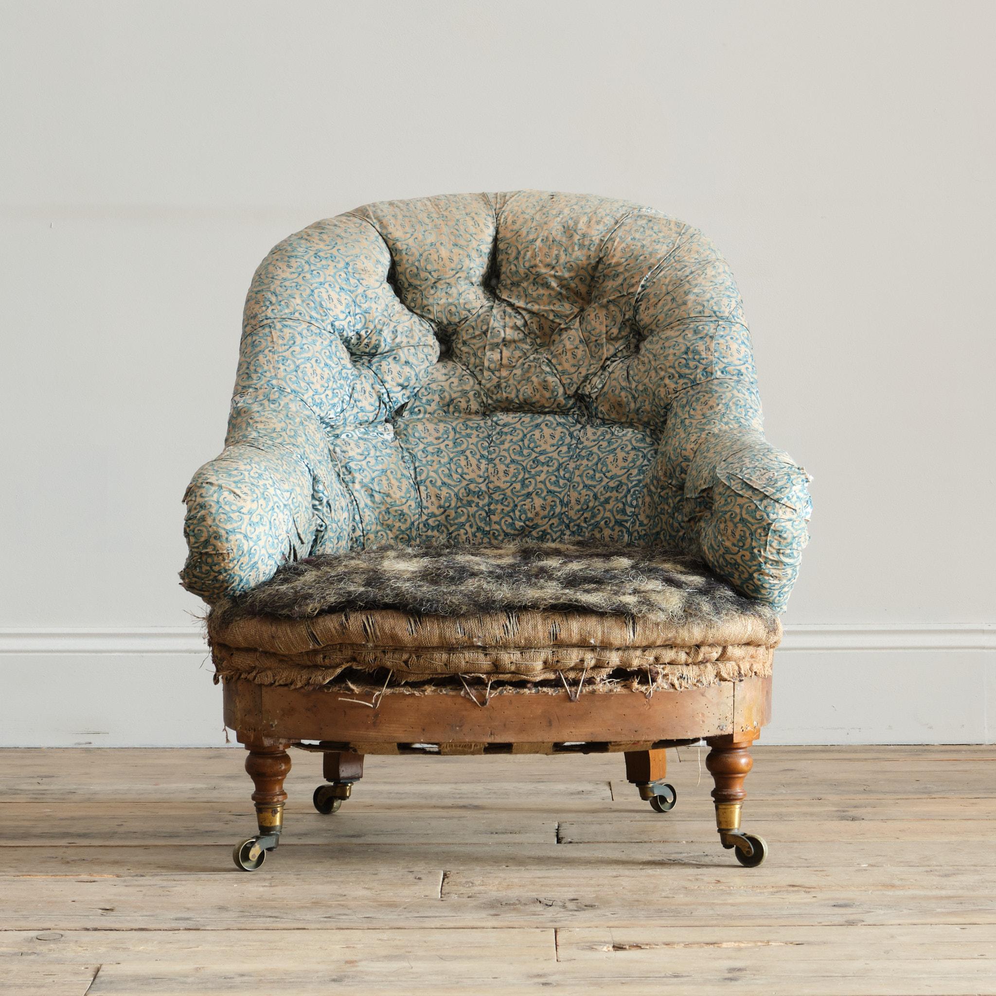 Victorian Howard and Sons armchair From Powderham Castle - Devon For Sale