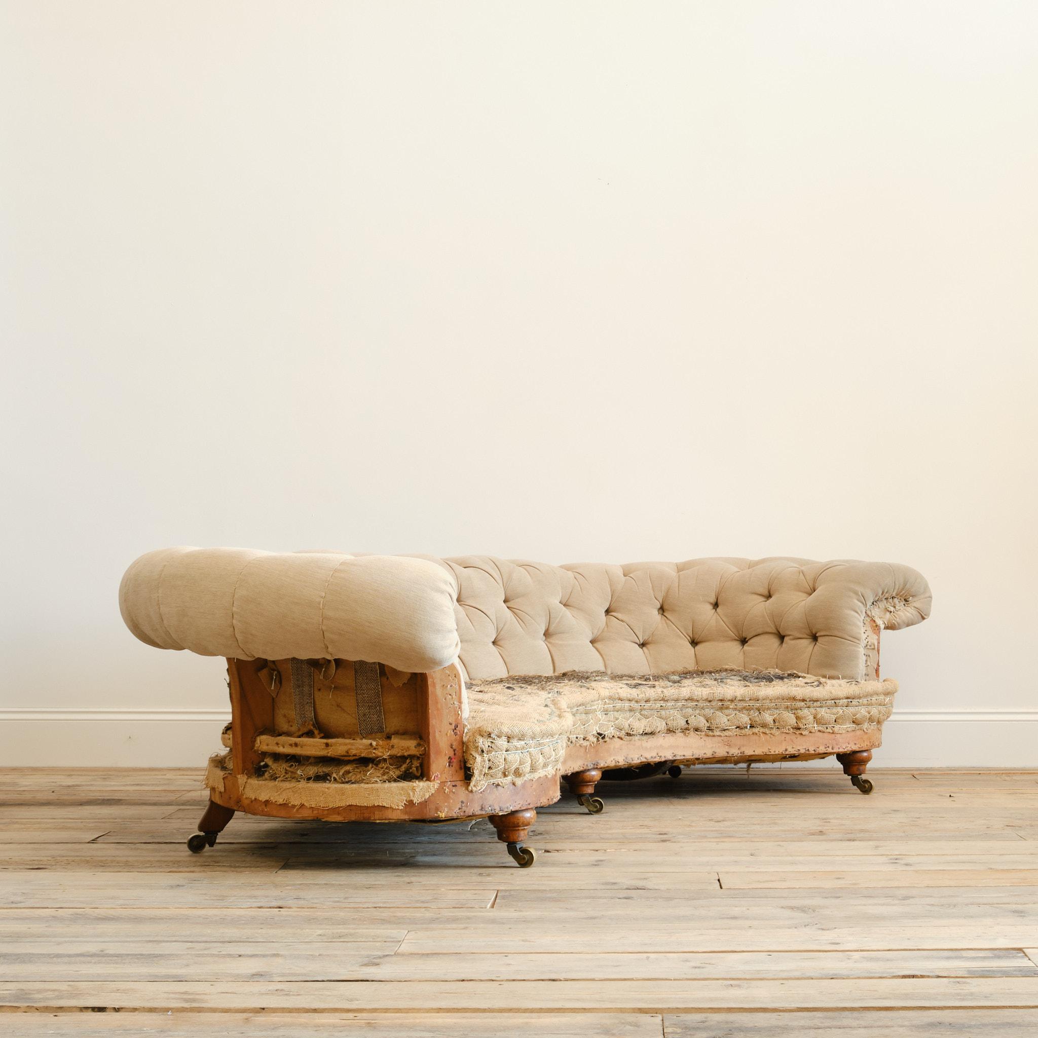 British Howard and Sons Crescent Chesterfield Sofa c1860 For Sale