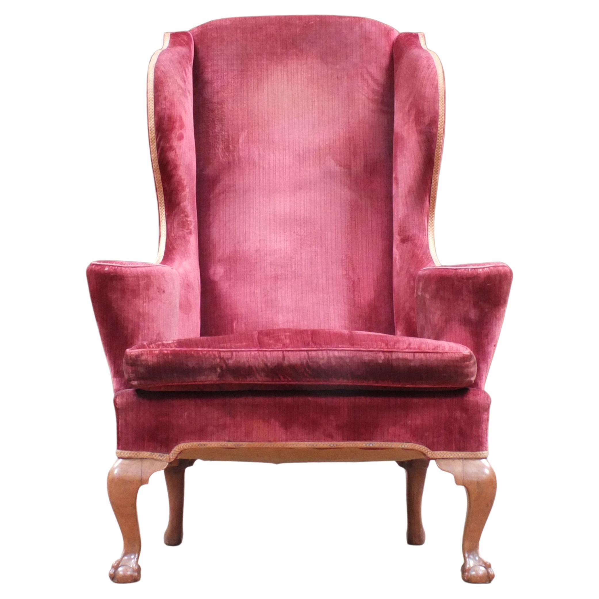 William Morris Irish Style Claw and Ball Walnut Wingback