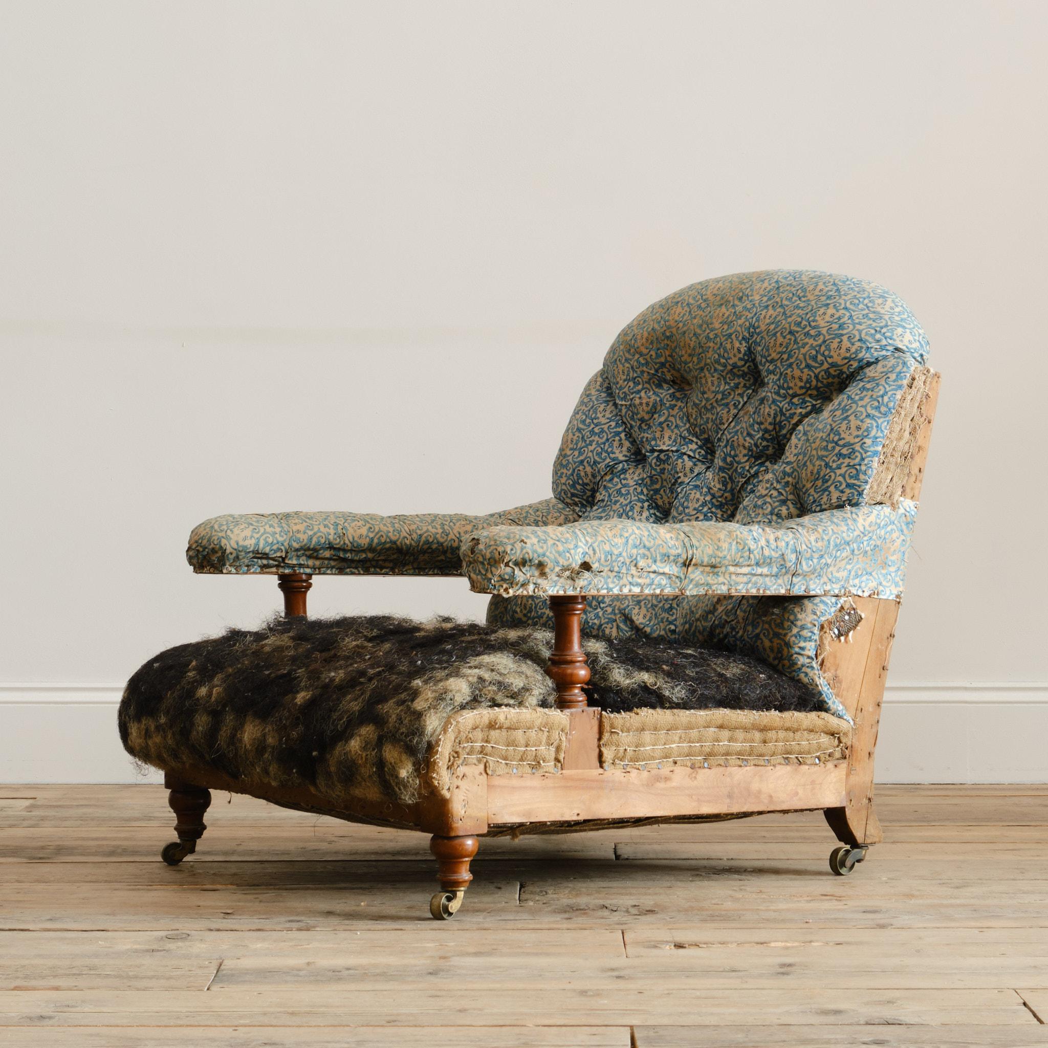 Victorian Howard and Sons Open armchair From Powderham Castle - Devon For Sale