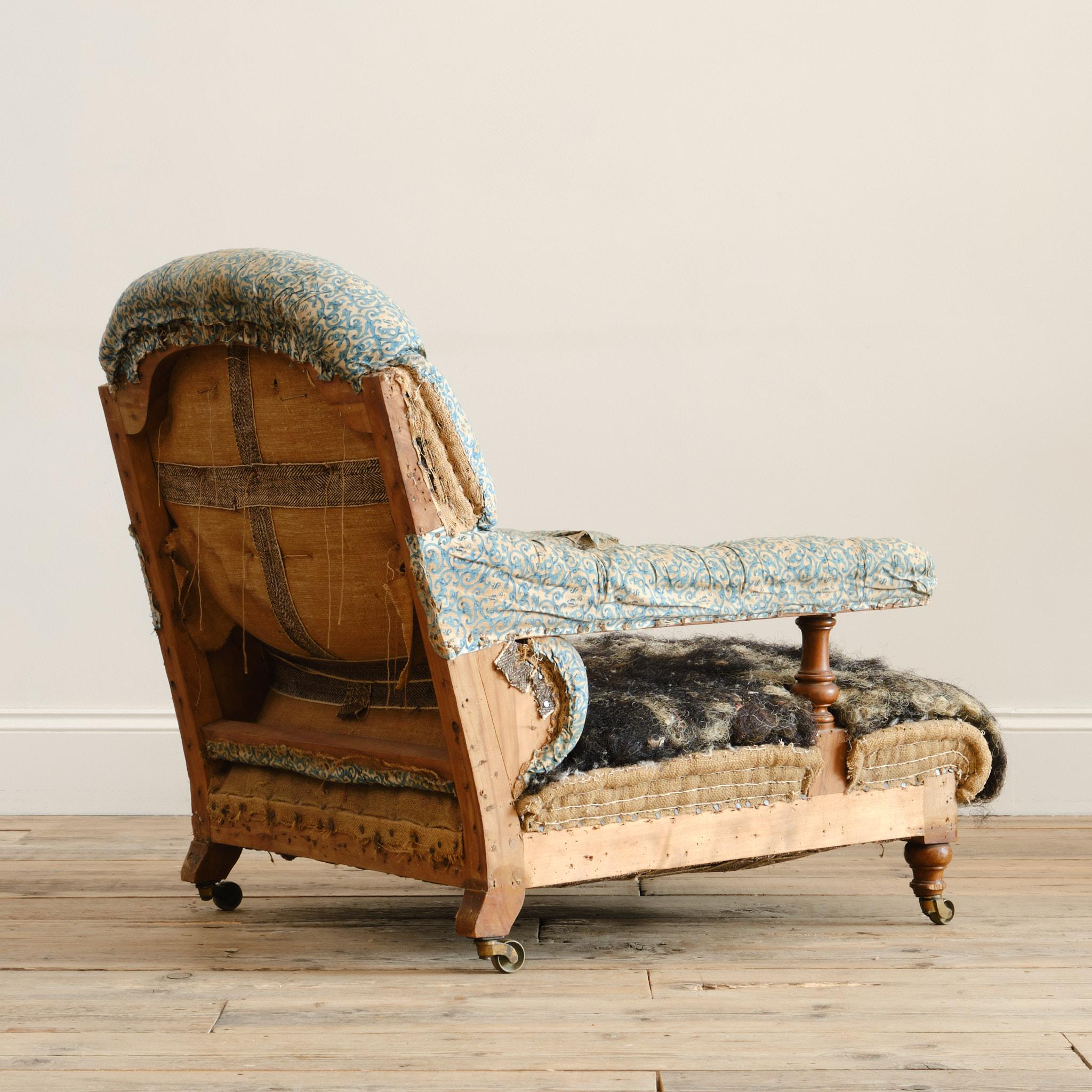 Walnut Howard and Sons Open armchair From Powderham Castle - Devon For Sale