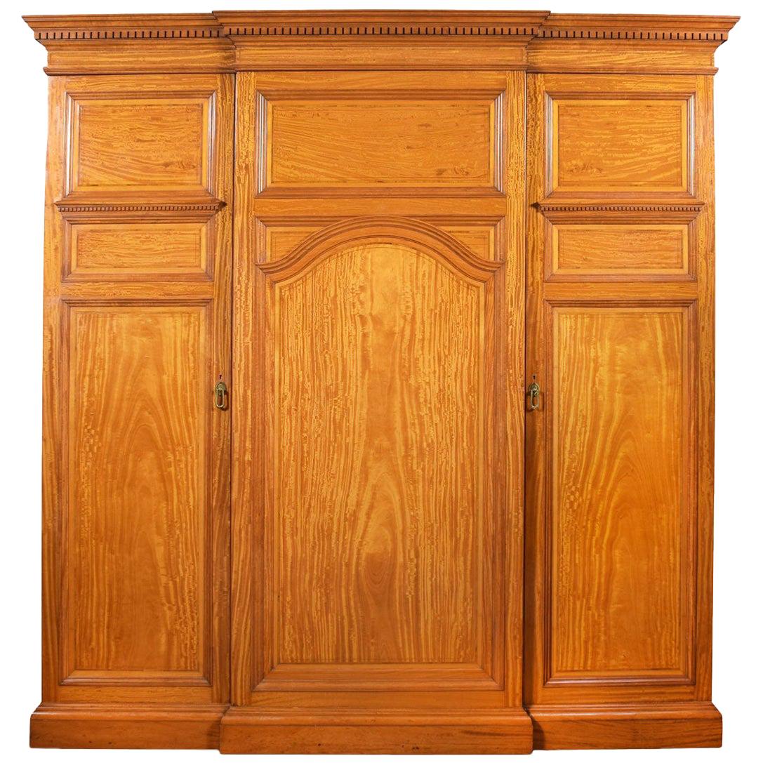 Howard and Sons Satinwood Breakfront Wardrobe For Sale at 1stDibs