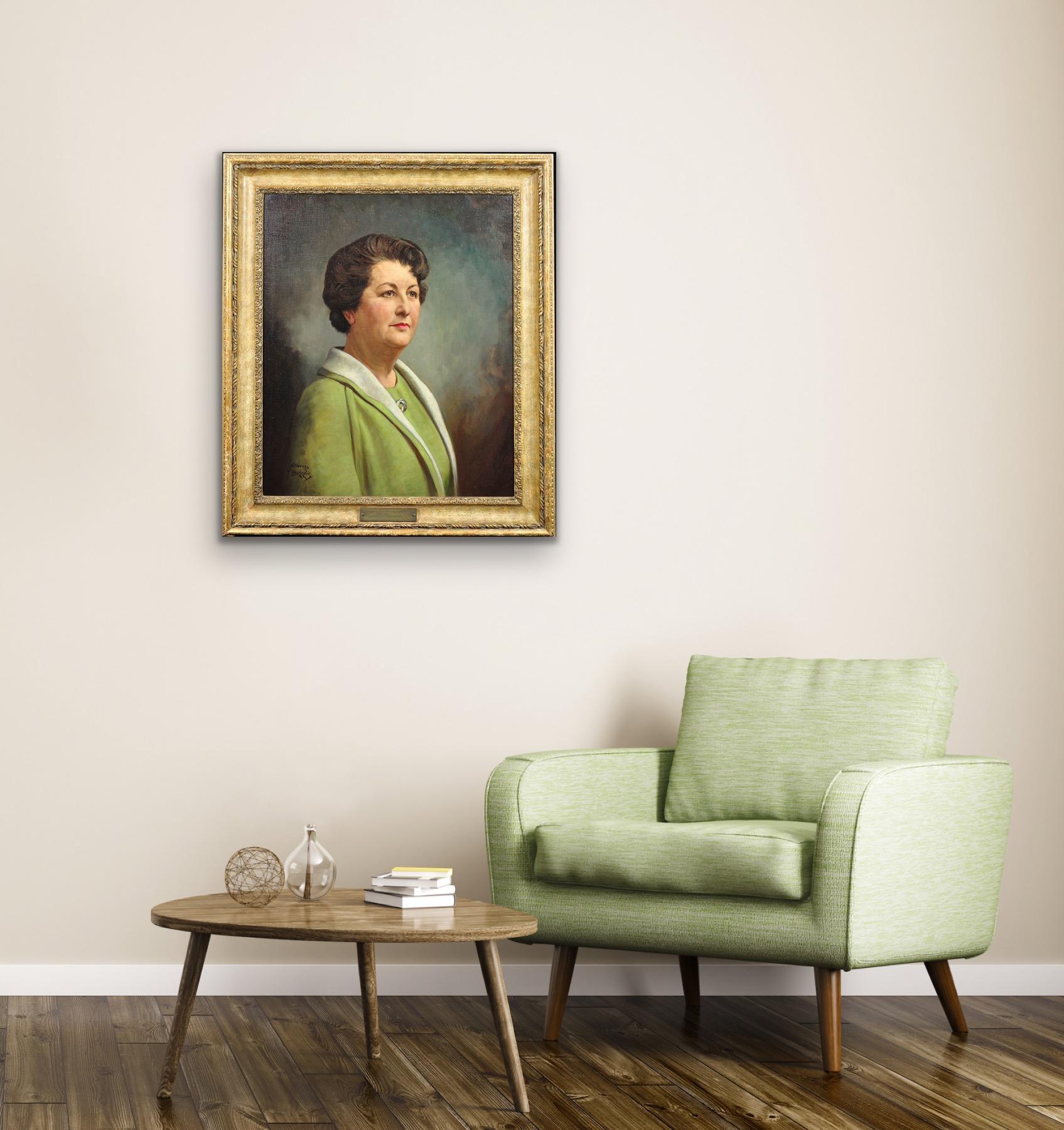Framed 1940s Portrait Painting Katherine Merry Director Horstmann Gear Company For Sale 9