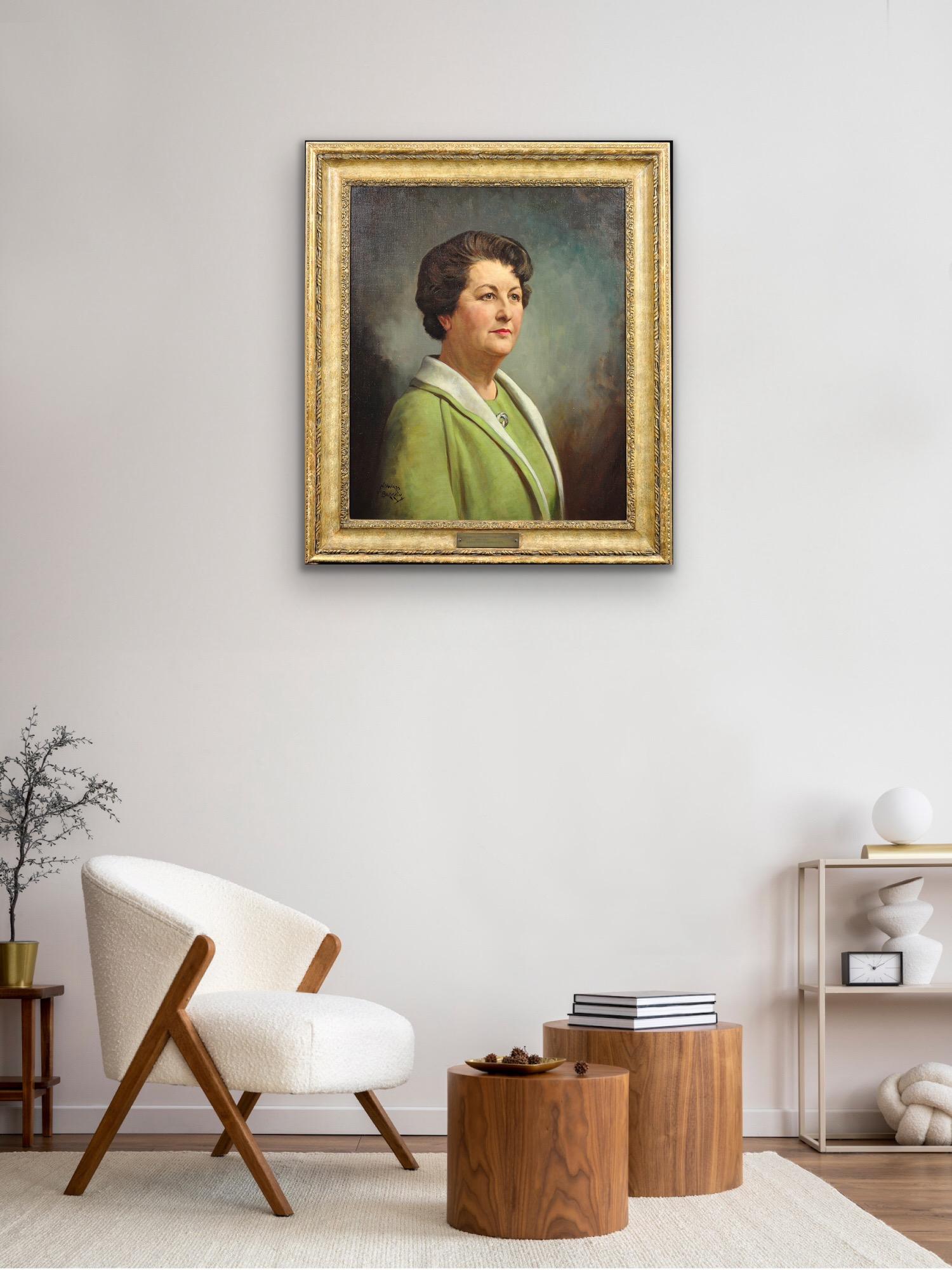 Framed 1940s Portrait Painting Katherine Merry Director Horstmann Gear Company For Sale 10