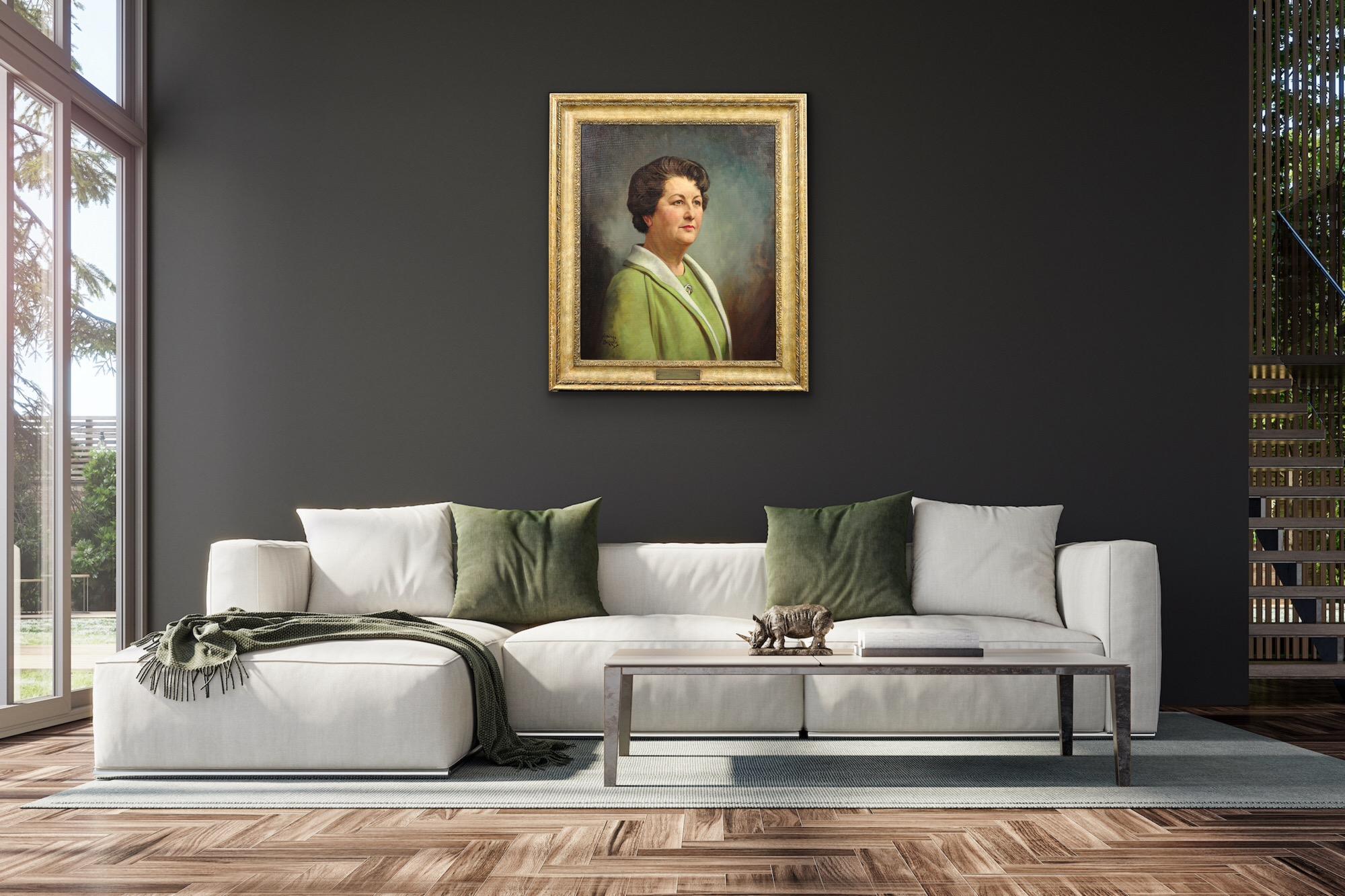 Framed 1940s Portrait Painting Katherine Merry Director Horstmann Gear Company For Sale 11