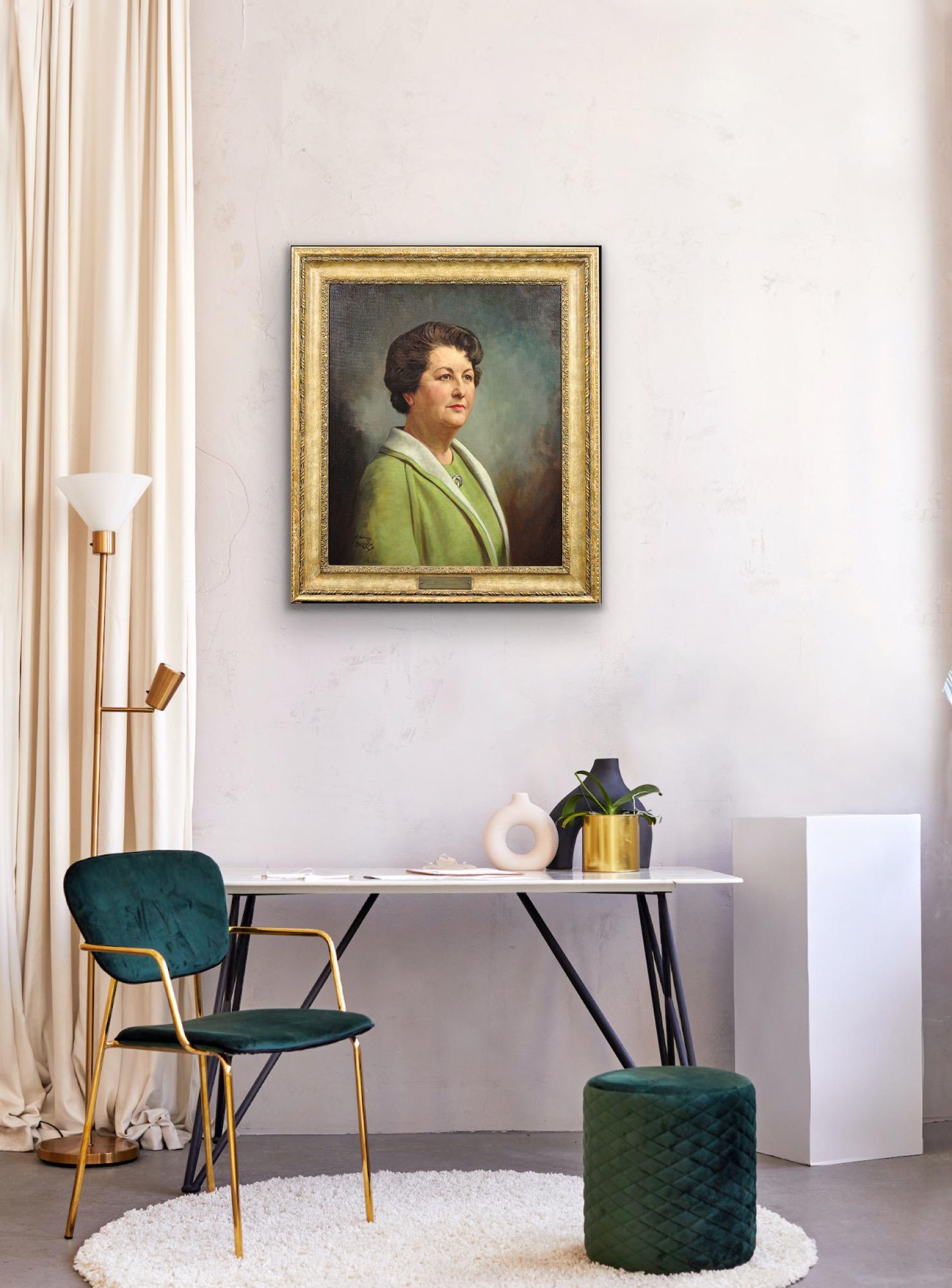 Framed 1940s Portrait Painting Katherine Merry Director Horstmann Gear Company For Sale 13
