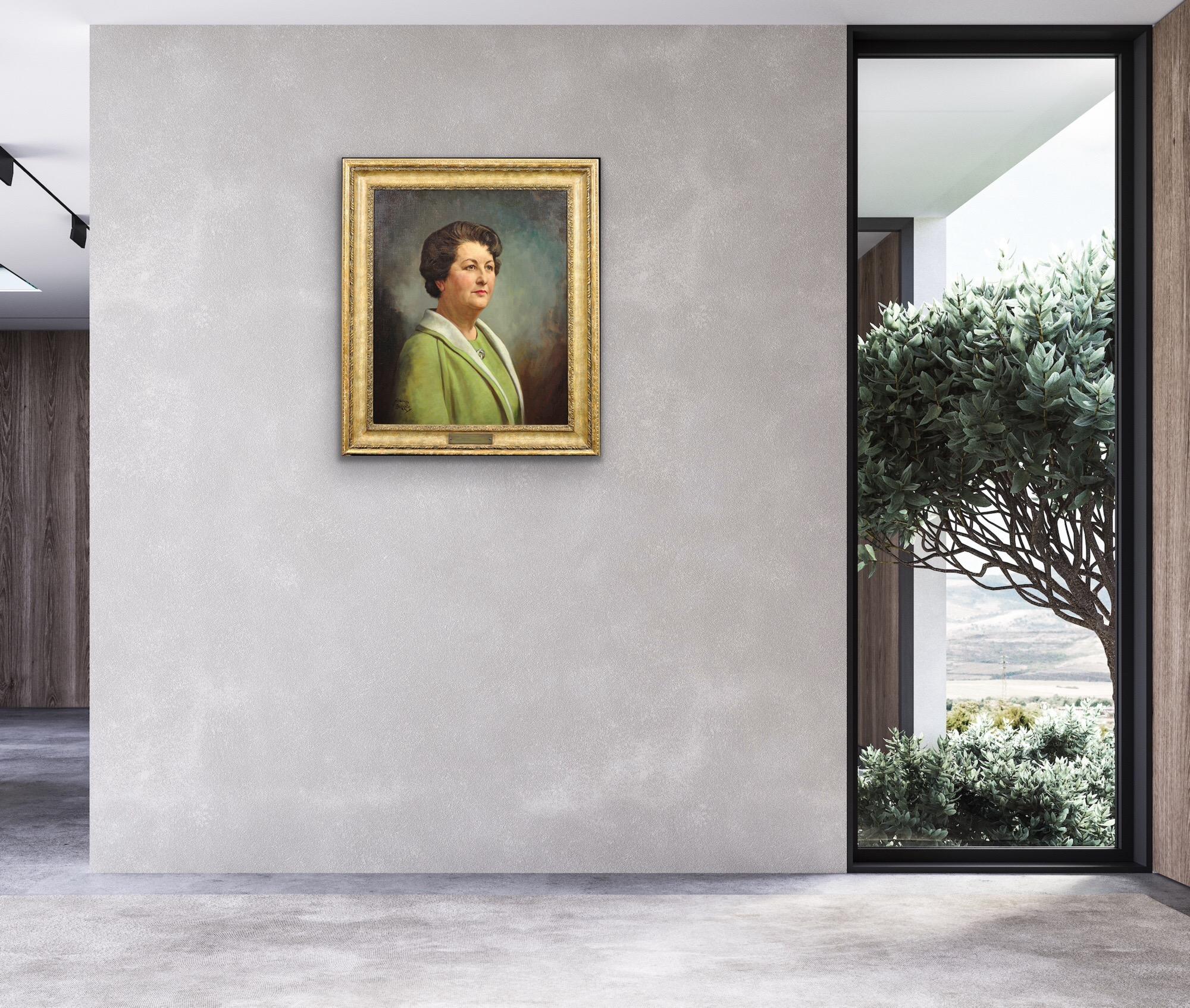 Framed 1940s Portrait Painting Katherine Merry Director Horstmann Gear Company For Sale 14