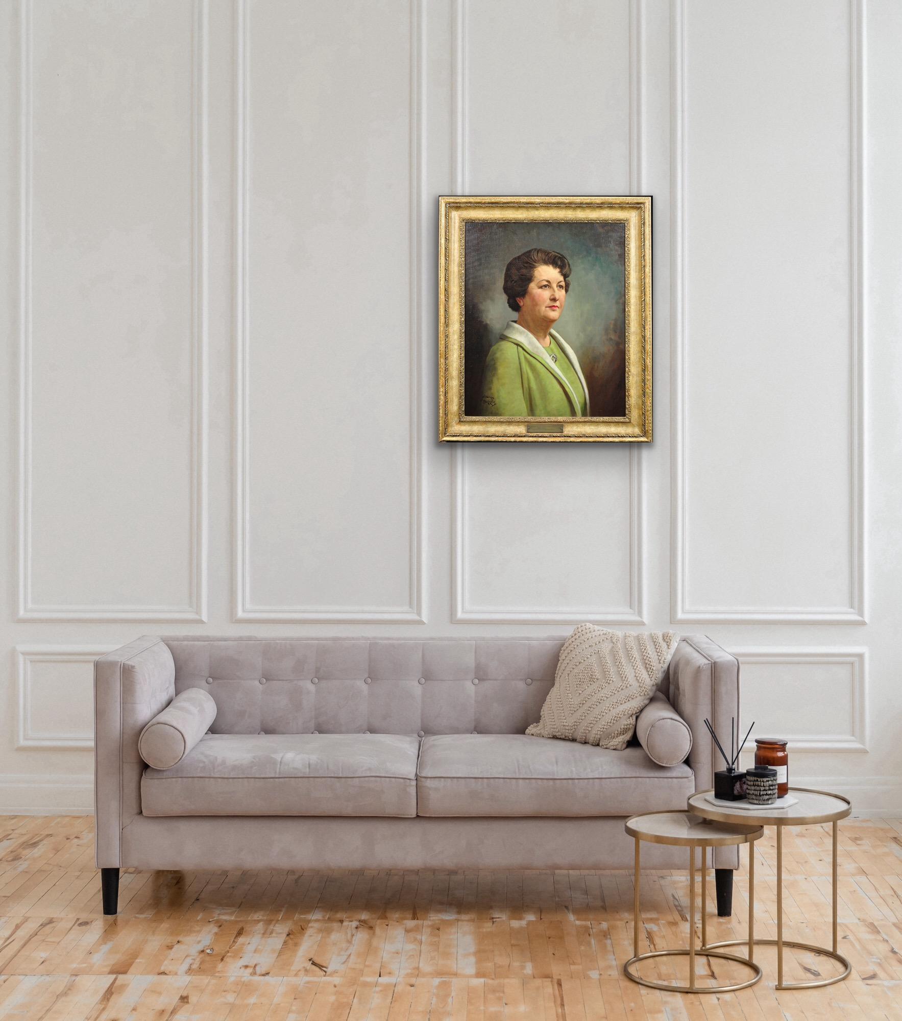 Framed 1940s Portrait Painting Katherine Merry Director Horstmann Gear Company For Sale 16