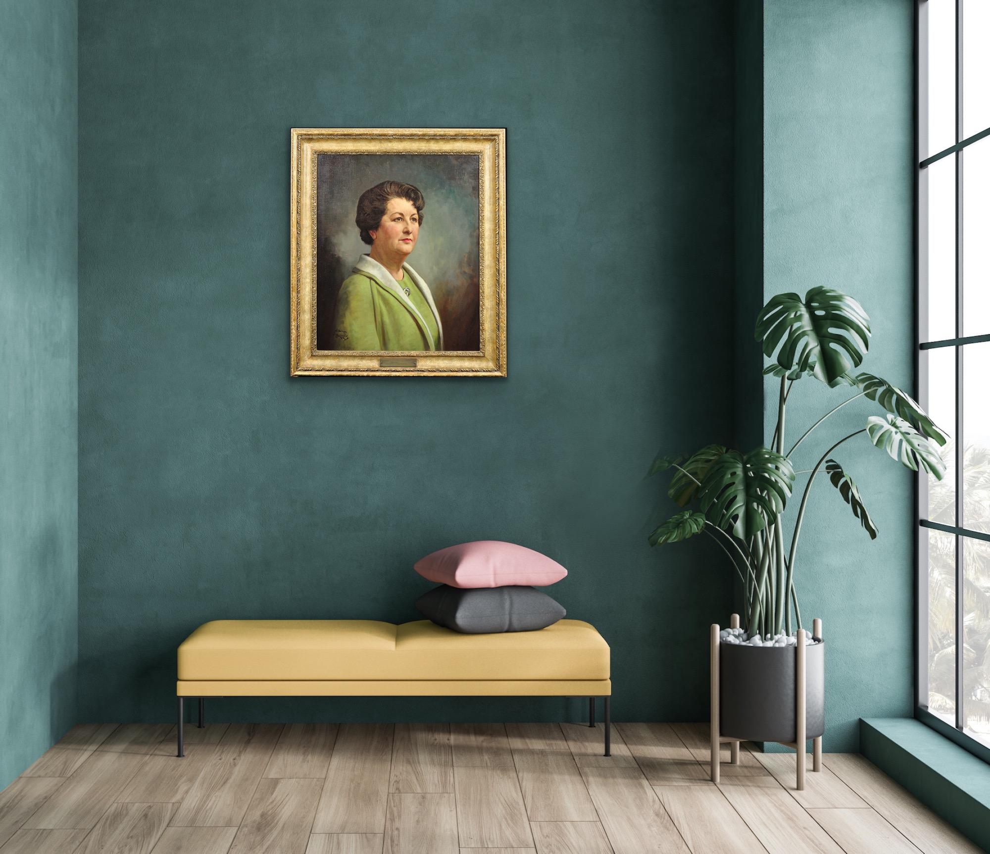 Framed 1940s Portrait Painting Katherine Merry Director Horstmann Gear Company For Sale 6