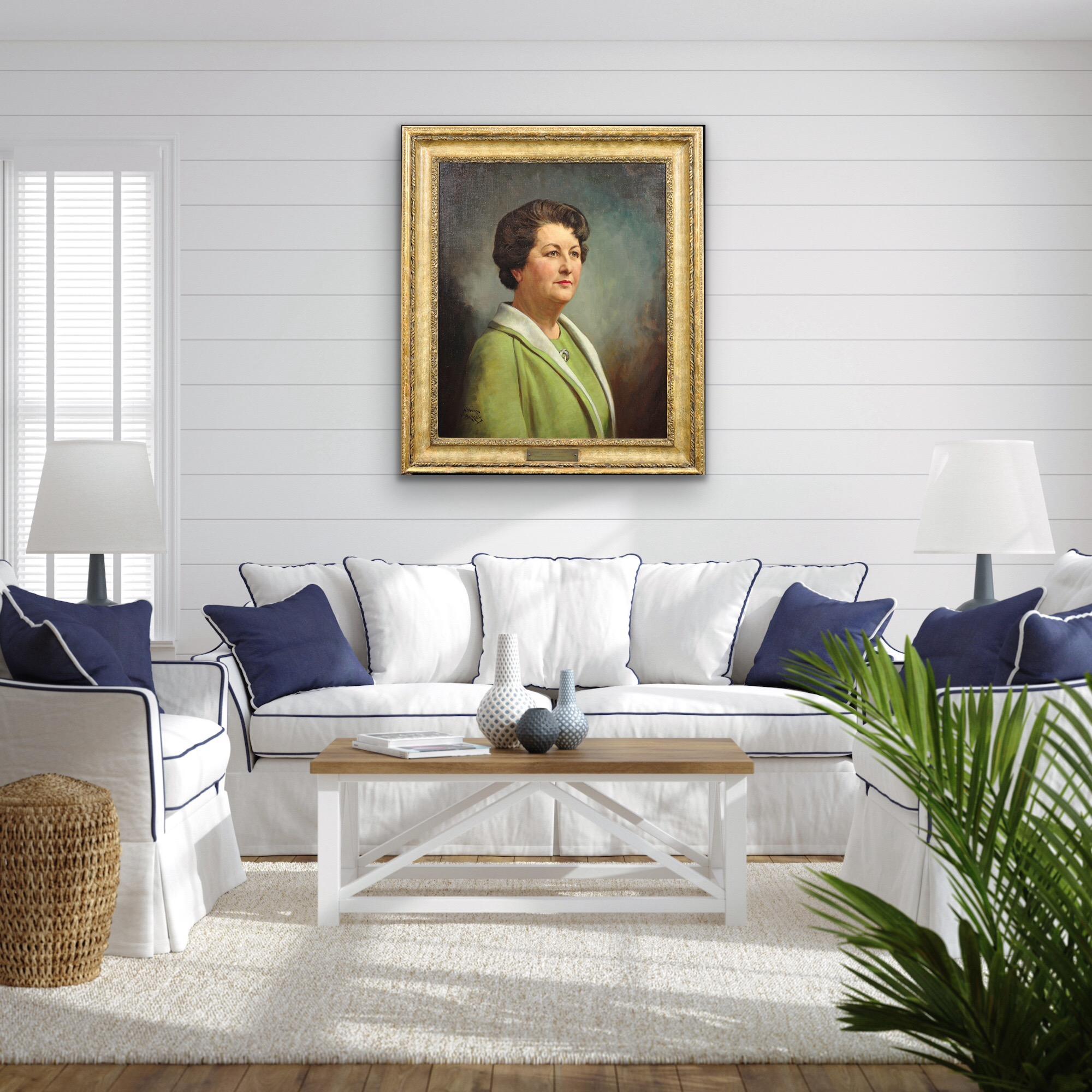 Framed 1940s Portrait Painting Katherine Merry Director Horstmann Gear Company For Sale 7