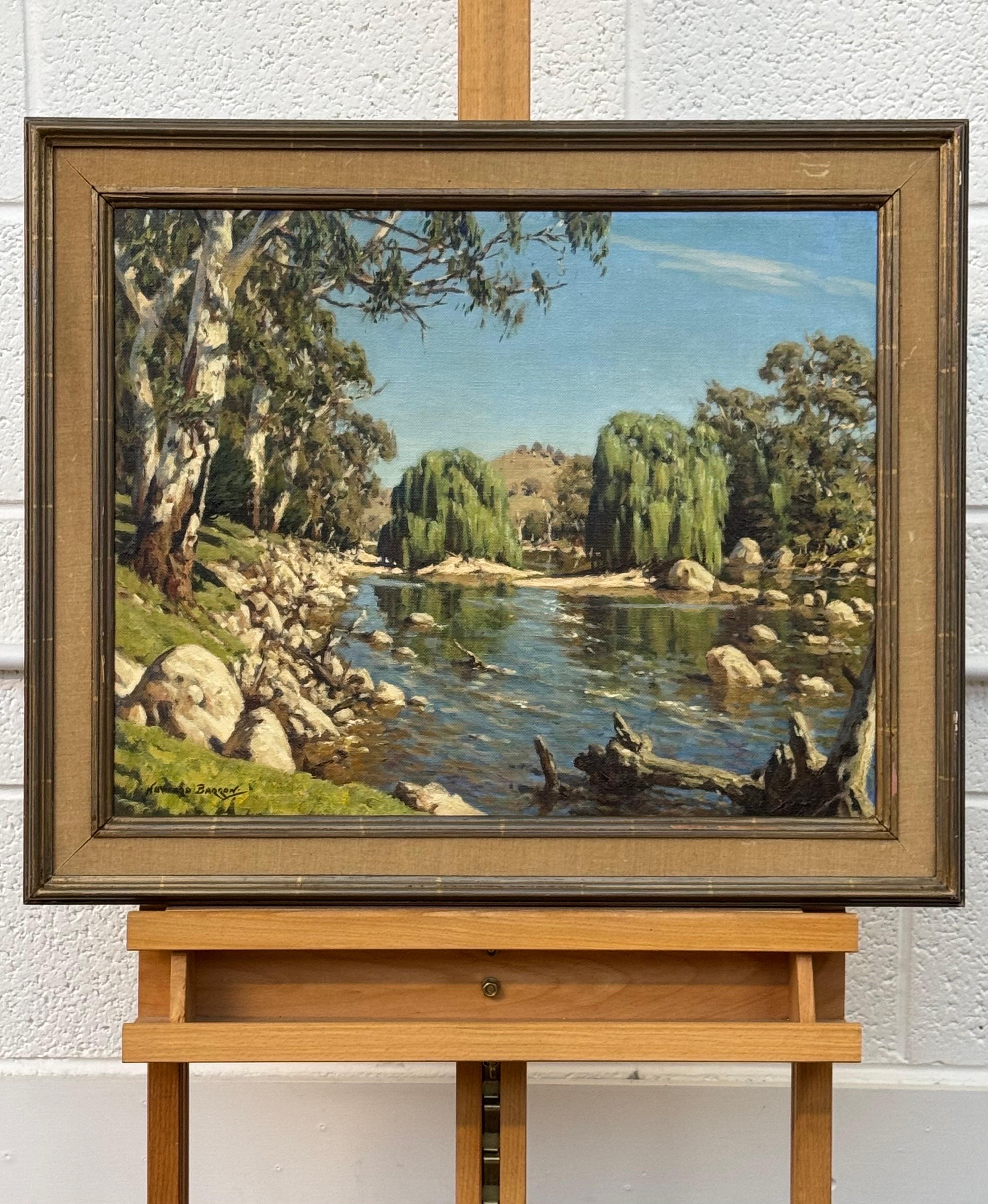 Paisaje fluvial australiano pintado por un artista inglés australiano del siglo XX - Painting Realista de Howard Barron