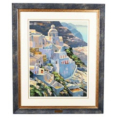 Howard Behrens Limited Edition Large Scale Hillside at Fira Signed Serigraph