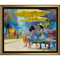 Vintage Howard Behrens Large Original Oil Painting on Canvas Signed Cityscape Artwork