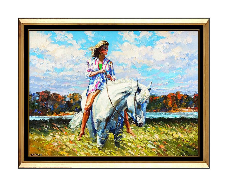 Howard Behrens Large Original Oil Painting on Canvas Signed Landscape Figurative For Sale 4