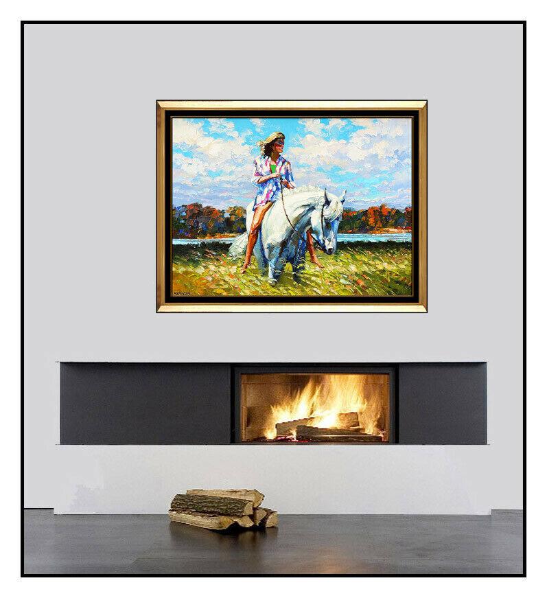 Howard Behrens Large Original Oil Painting on Canvas Signed Landscape Figurative For Sale 5