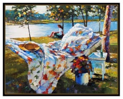 Vintage Howard Behrens Original Painting Large Oil On Canvas Signed Landscape Framed Art