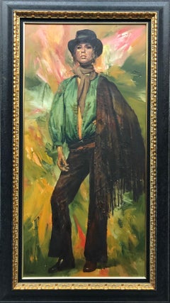 Grande dipinto a olio originale di Jane Fonda, Howard Behrens, impressionista americano