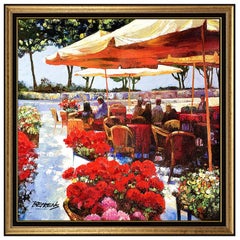 Vintage Howard Behrens Giclee on Canvas Original Signed Cafe Amalfi Hand Painting Art