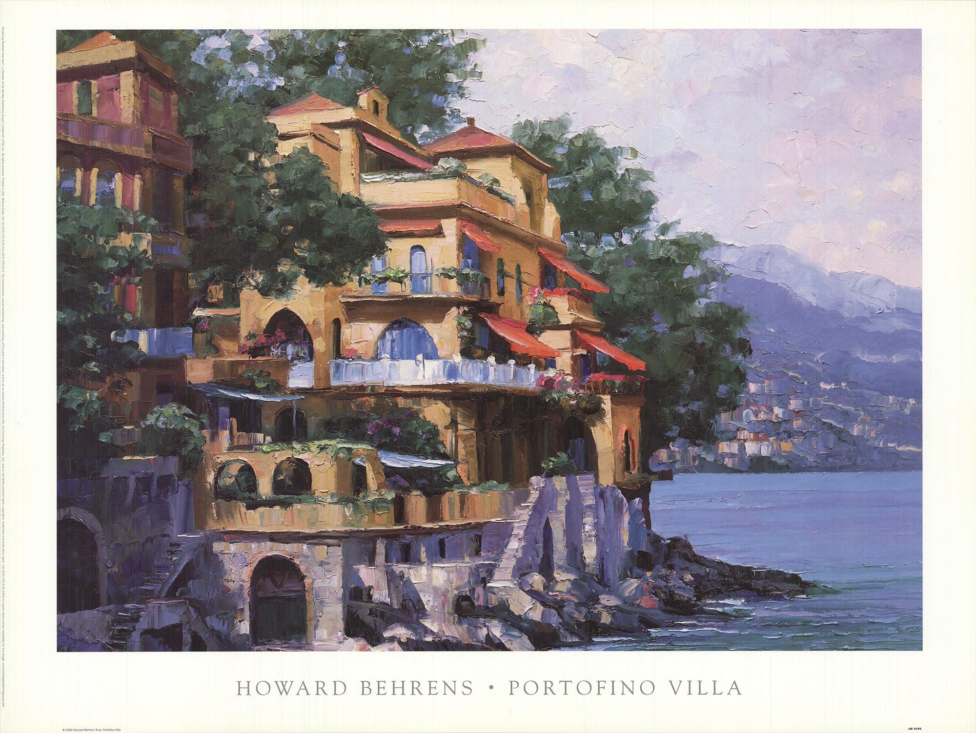 Howard Behrens, der für seine meisterhafte Spachteltechnik bekannt ist, fängt in Portofino Villa den Charme und die Lebendigkeit der italienischen Riviera ein. Dieses bezaubernde Bild zeigt eine sonnenverwöhnte Villa mit Blick auf die schimmernden