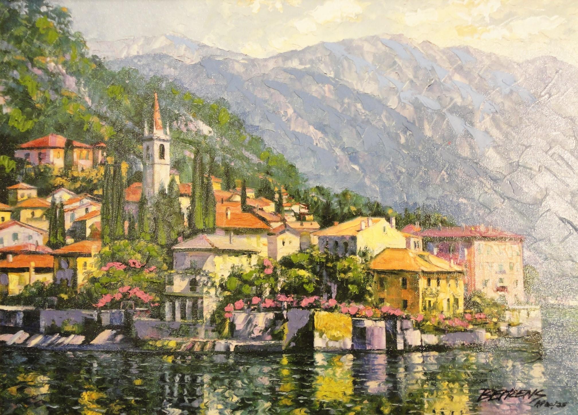 Howard Behrens Landscape Print - Reflections of Lake Como-Framed Limited Edition Giclee on Canvas, Signed 