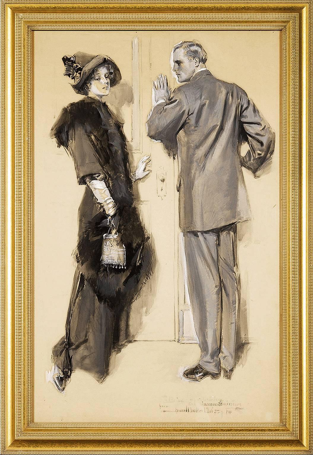 Howard Chandler Christy Figurative Art - Elegant Couple in Conversation 