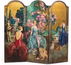 Quattro donne in un fantasioso giardino, paravento decorativo