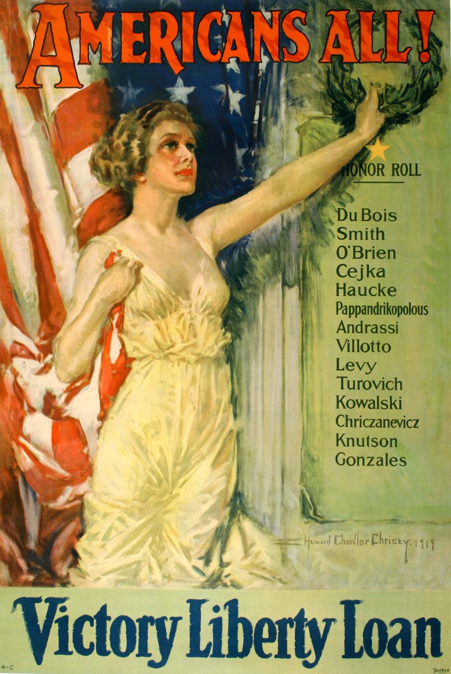Alle Amerikaner! Victory Liberty Loan, Original-Vintage-Poster aus dem Ersten Weltkrieg von Christy 1919 – Print von Howard Chandler Christy