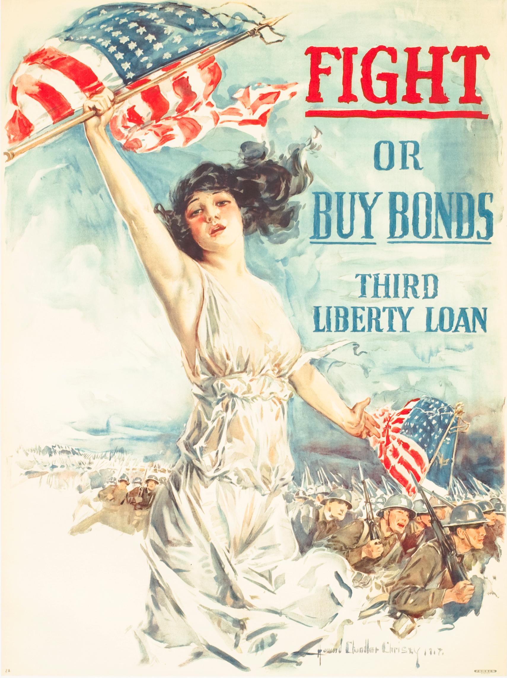 "Fight or Buy Bonds - Third Liberty Loan" World War 1 Original Vintage US Poster - Print by Howard Chandler Christy