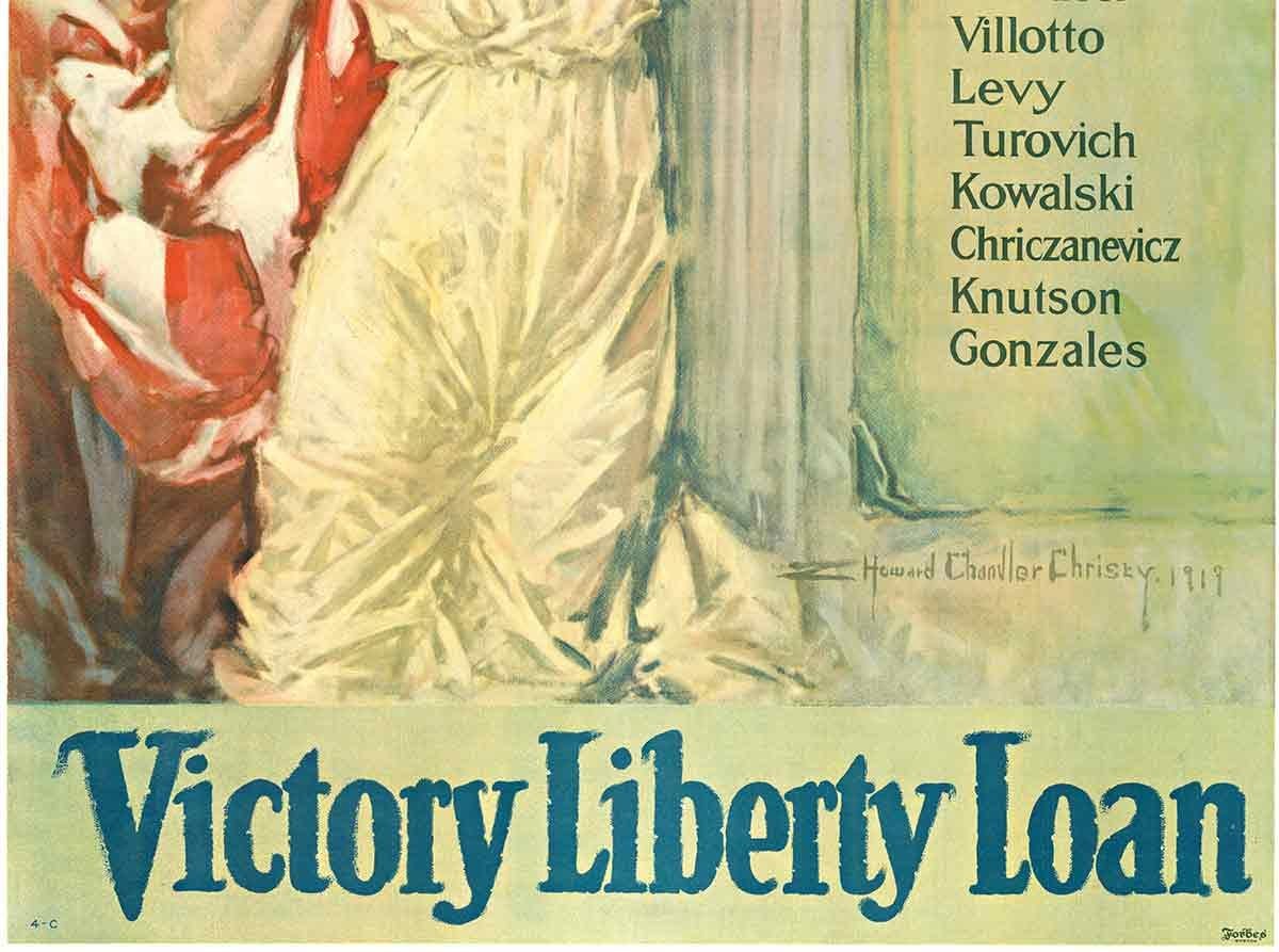 Americani originali tutti! Rolle d'onore - Poster d'epoca della Victory Libery Loan - Print American Modern di Howard Chandler Christy
