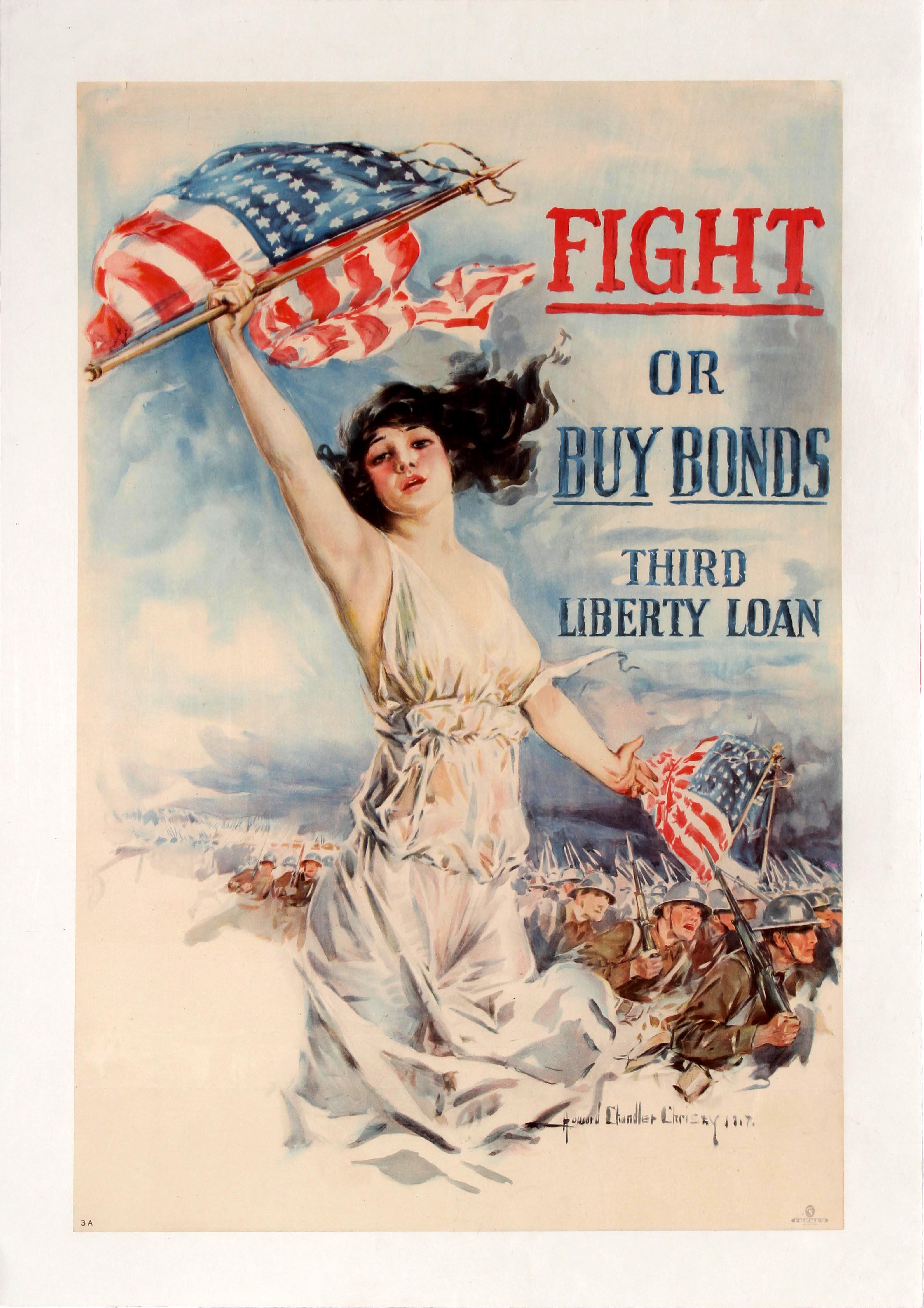 Howard Chandler Christy Print - Original Antique WWI Poster Fight or Buy Bonds Third Liberty Loan "Christy Girl"