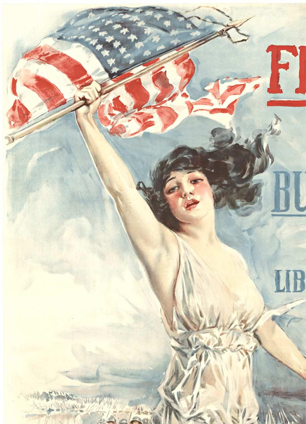 Originale Fight or Buy Bonds, Third Liberty Loan, poster d'epoca di grande formato - Print di Howard Chandler Christy