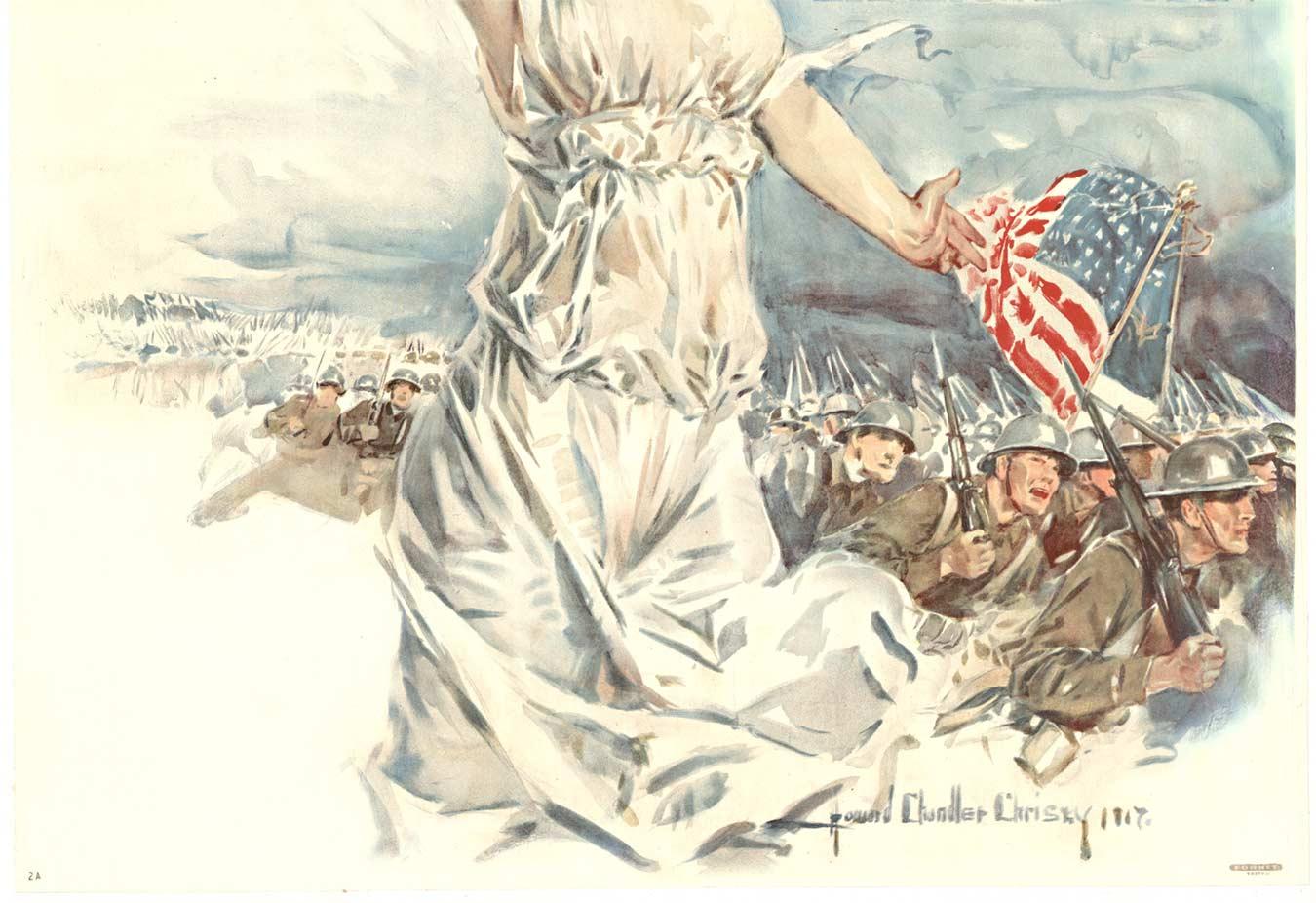 Originale Fight or Buy Bonds, Third Liberty Loan, poster d'epoca di grande formato - Landscape Print Beige di Howard Chandler Christy