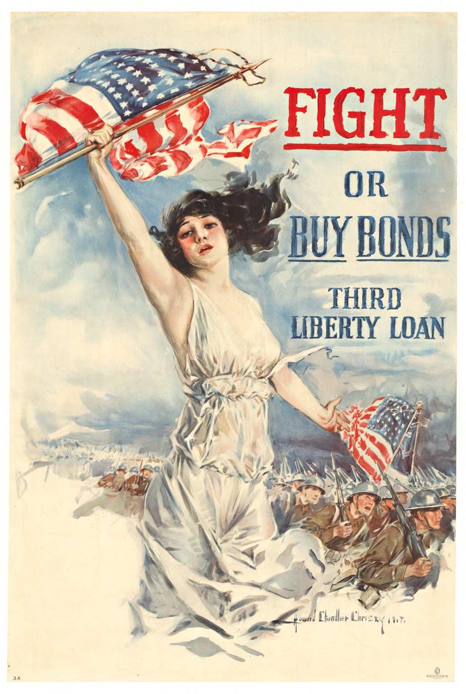 Affiche originale d'époque "Fight or Buy Bonds, Third Liberty Loan" (Combattez ou achetez des obligations, troisième emprunt de la liberté)  1917