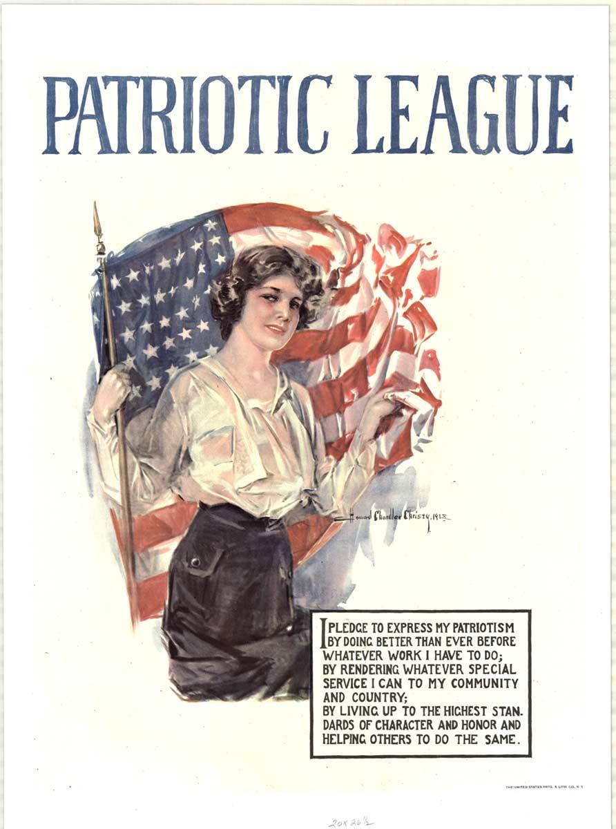 Howard Chandler Christy Figurative Print - Original Patriotic League vintage poster  Christy Girl