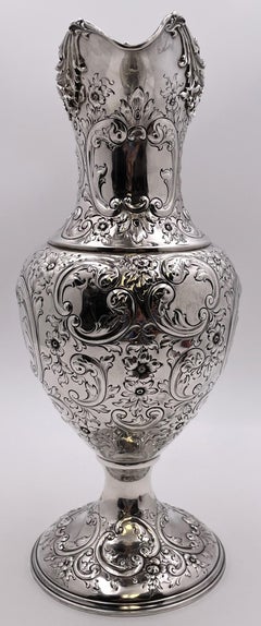 Howard & Co. Sterling Silver Large Ewer Pitcher in Repousse Pattern Late 19th C.