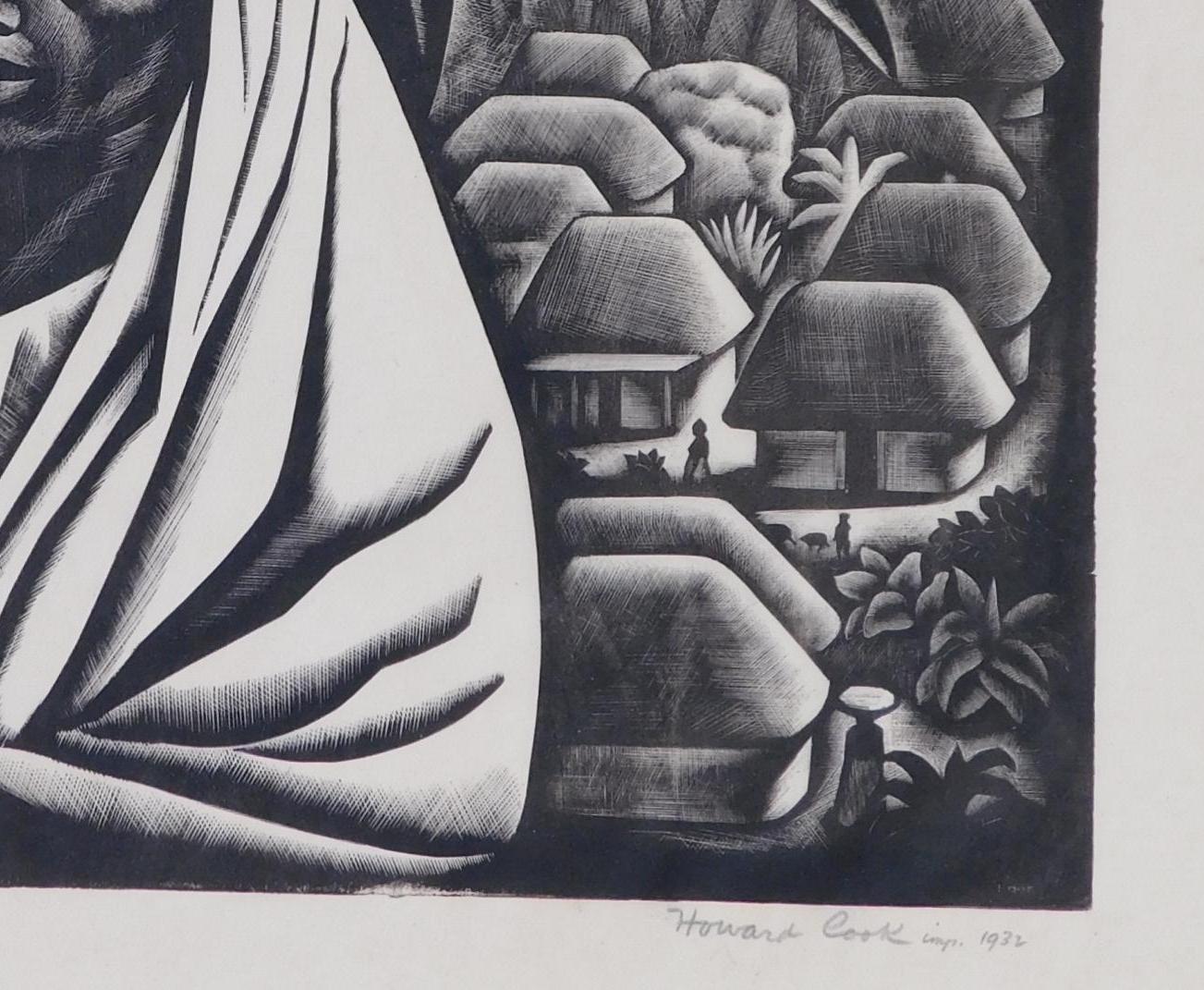 Milieu du XXe siècle Gravure sur bois originale de Howard Cook, 1932, « Acapulco Girl » en vente